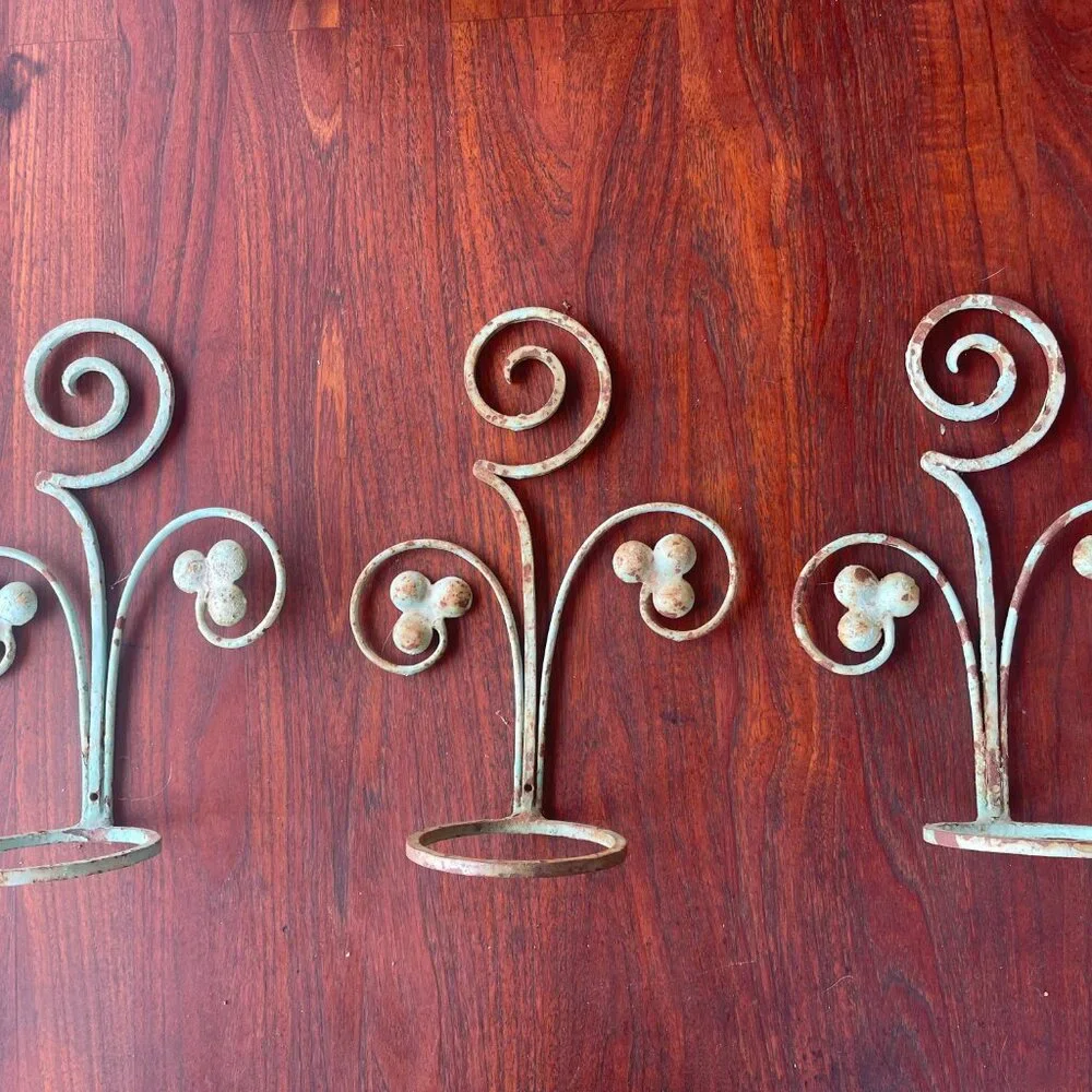 Antique Spanish Handmade Wrought Iron Pot Hanger Wall Sconces Pair 18